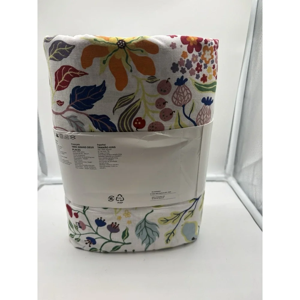 Ikea STRANDLUMMER King Duvet cover & pillowcases multicolor/floral pattern - NEW
